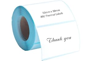 McMola 800 Pcs Thermal Labels - 50x30mm Self-Adhesive Blank Address Roll | 800 Pcs Value Roll; 50x30mm; Thermal Printer Ready; Strong Adhesive; Water & Oil Resistant; BPA-Free Safe Material