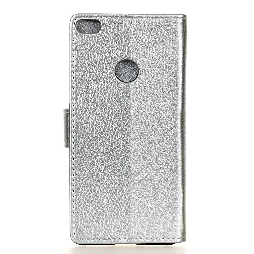 QUENJOY® UltraSlim Case Hülle für Huawei P8 Lite 2017,Dünnes Flip Cover Swivel Holster Handy Tasche mit Kartenfach und Ständerfunktion für Huawei P8 Lite 2017 (5,2 Zoll) Etui in Silber - 2