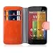 Produktbild Moto G Lederhülle | JAMMYLIZARD Handyhülle [ Retro Series ] Ledertasche Flip Case Cover Hülle Leder Schutzhülle mit Kartenfach für Motorola Moto G (1. Generation), Orange