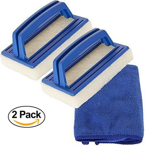 Viridis Products - Two Pack of Hot Tub &amp; Spa Waterline Scrubbing Brush Set - Complete with FREE Microfibre Cleaning Cloth - Easy to Use with Heavy Duty Plastic Handle and Poly Bristle Scrubbing Pad