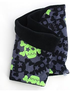WOLLHUHN Warmes Halstuch, Schlupfschal schwarz-grau mit coolen Skulls für Mädchen und Jungen, Innenseite aus Fleece...