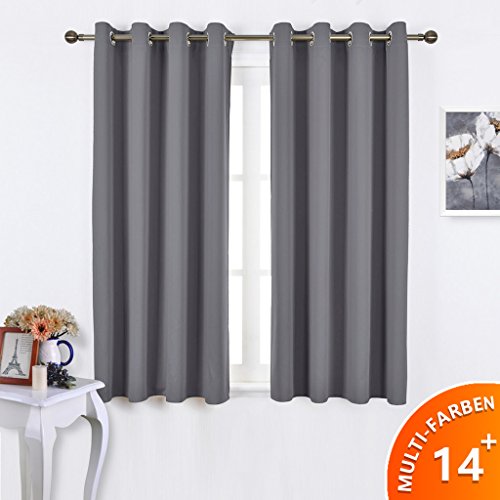 Blickdichte Vorhänge mit Ösen - PONYDANCE 2 Stück Verdunkelungsvorhänge mit Ösen, Energiespar & Wärmeisolierend,Einfacher und moderner Stil für Schlaf und Wohnzimmer ,158cm x 132 cm (H x B),Grau