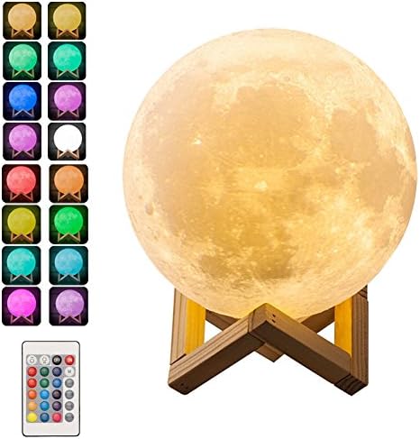 Moon Lamp YZGE 3D Printed LED 5.9 Inch 16 Color RGB Moon Light, 3D Remote Control Moon Magic Lamp Touch Adjustable Light Color Night Light Mood Lights Decorative Lights With USB Charging Mode and Moon Lamp With Stand(15cm)