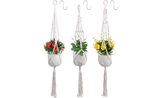 REDIFY Lot de 3 Suspension Plante Macramé, Pot de Fleur Plante Suspension en Corde de cotonen, Extérieure Intérieure Suspendue Ensemble Décoration pour Maison Balcon Jardin Bohemian Style - Blanc