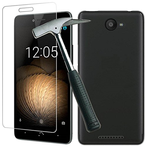Funda TPU lisa para BQ Aquaris U   U LITE Negra   Protector de cristal templado