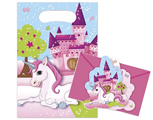 12-teiliges Party-Set * UNICORN * für Kindergeburtstag oder Mottoparty // mit 6 Einladungskarten und 6 Partytüten // Kinder Geburtstag Party Einladung Partytüten Einhorn Mädchen GKB 01121