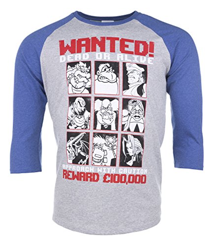 Preisvergleich Produktbild TruffleShuffle Gaming Villains Wanted Grau Blaues Baseball Shirt