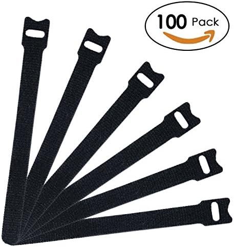 FireAngels 100 PCS Reusable Fastening Cable Ties, Microfiber Cloth 6-inch Hook and Loop Cord Ties, Black