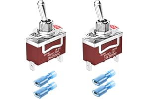 GUUZI 2pcs Interruptor de Palanca 12VDC 15A / 24VDC 10A / 125VAC 15A / 250VAC 10A Encendido/Apagado 2 Pines 2 Posiciones Interruptor SPST Coche Interruptores Basculantes con Conectores Cable
