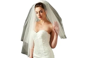 CICILIAYA Brautschleier, Hochzeitsschleier, schlicht, weiß, elfenbeinfarben, Tüll, kurze Schleier, Band Rand mit Kamm für Braut, Dusche, Junggesellinnenabschied, Chucky-Kostüm, Verkleidung, Geschenk,