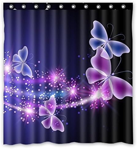headgooditem Custom Pink Purple Butterfly Shining Light Under Blue Sky Waterproof Polyester Shower Curtain and Hooks Size 66"x72"