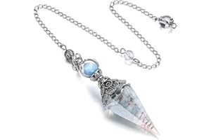 ZORVYN Pendolo in Resina Naturale con Cristallo di Acquamarina per Rituali di Stregoneria, Divinazione, Reiki e Regali Esoterici (Esagonale) (Acquamarina)