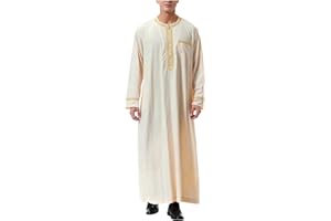 NaLatia Qamis Homme Musulman Caftan à manches longues pour homme en coton et lin