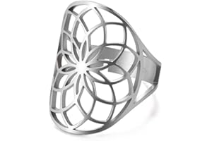 TEAMER Anillos de acero inoxidable de Arcángel Metatron de tamaño variable, joyería ajustable de la flor de la vida para mujeres y niñas