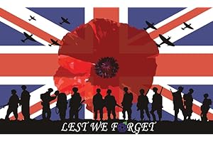 MEMORTELLS Red Poppy Union Jack Flag Lest We Forget Soldier Remembrance Day Garden Outdoor Banner Flag 5x3ft