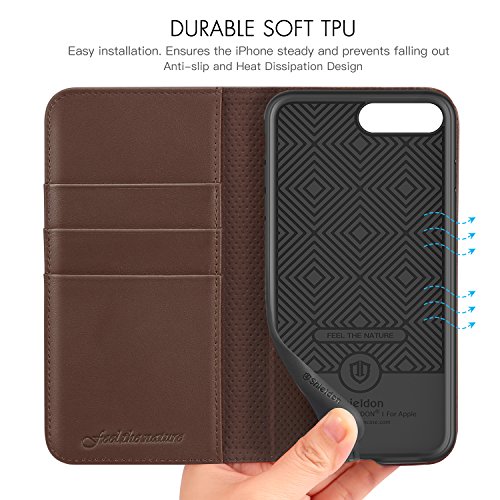 Funda iPhone 8 Plus  Funda iPhone 7 Plus  SHIELDON Funda iPhone 7 Plus Billetera para Tarjetas  Amortiguaci  n de TPU Interior Suave  Soporte Plegable  Cierre Magnetico  Carcasa en Libro para iPhone 8 Plus iPhone 7 Plus - Caf  