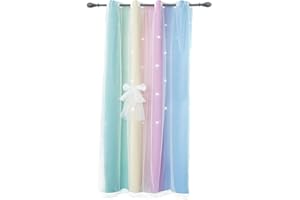 YISURE Star Window Curtain for Kids Bedroom Darkening Nursery Curtain for Girls, 2 Layer Drapes, 1 Panels (Color of Macaron, 52x63inch)