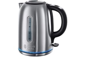 Russell Hobbs Brushed Stainless Steel Electric 1.7L Cordless Kettle (Quiet & Fast Boil 3KW, Removable washable anti-scale filter, Push button lid, Perfect pour spout) 20460