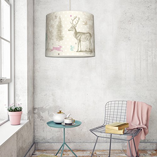 anna wand Lampenschirm FOREST ANIMALS – Schirm für Kinder / Baby Lampe mit Tieren aus dem Wald in versch. Farben – Sanftes Licht für Tisch-, Steh- & Hängelampe im Kinderzimmer Mädchen & Junge - 3