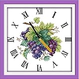 yeesam Art® New Kreuzstich Kits anspruchsvoll – Violett Grape Uhr Face 14 Count 33 × 33 cm weiß Leinwand, Naht Christmas Gifts