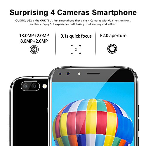 Handy ohne Vertrag, Oukitel U22 5.5 Zoll Smartphone (GroÃŸe Batterie 2700mAh, Android 7.0, 2GB +16GB Interner Speicher, 13MP + 8MP) Handy mit 2 Simkarten GPS Bluetooth WIFI-Schwarz