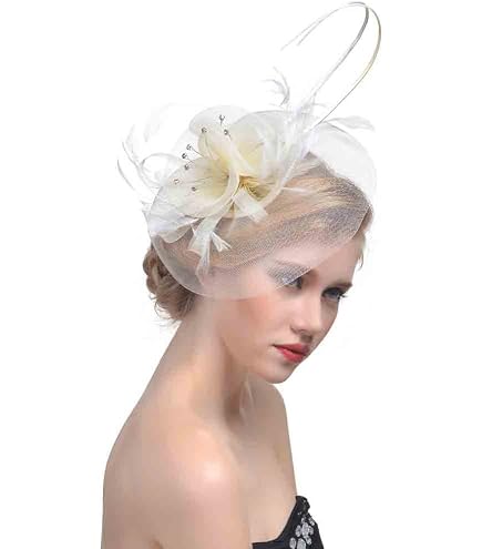 Chapeau bibi en maille pour femme, pince à cheveux, plumes, fleurs, fête de thé, mariage, cocktail, fête de mariage, bandeau vert (couleur : beige, taille : taille unique) (bleu ciel, taille unique