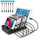TechDot Station de Charge USB Chargeur Multiple 6 Ports Station Recharge avec Interrupteur Support de Charge Pour Téléphone Tablette et plus appareils,6 Câble Courts inclus, Nior