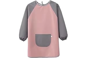 HUKUMA Malkittel Schule 1. Klasse,Malschürze Kinder Schule ab 6 Jahre,Malkittel Kinder 7-12 Jahre Mädchen Junge,Tuschkittel Wasserdicht Bastelschürze mit Taschen,für Schule Kunst Malerei Kochen