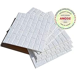 3D Imitation Brique Blanc Stickers Muraux,DIY Papier Peint Décoratif Auto-Adhésif Imperméable 60x60 (20 PCS)