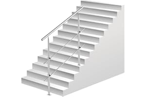 Ikodm Barandilla de acero inoxidable para escaleras, 180 cm, con 2 barras transversales y accesorios, para escalera interior, balcón, entrada de casa