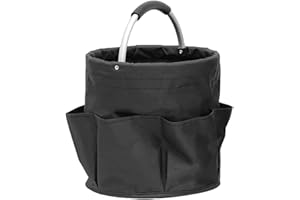 PCXWTLN Portable Storage Basket, 17L Collapsible Storage Basket with handle and 6 pockets, Outdoor Picnic Basket Cleaning Supplies Organizer for Indoor Use, Garden, Bathroom