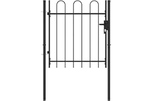 Festnight Fence Gate Single Door with Arched Top Garden Gate Barrier Edging Provide Privacy and Security Steel 1x1 m Black