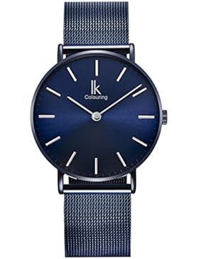 Alienwork Navy Blue Quarz Armbanduhr Ultra-flach Uhr Damen Uhren Herren Zeitloses Design Metall blau 98469NBG-L-02