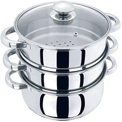 Grand cuiseur vapeur 3 étages avec couvercle en verre Acier inox 24 cm