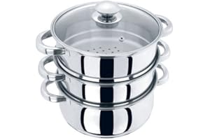 PRIMA Harewood International Ltd - Vaporiera composta da 3 elementi in acciaio inox, coperchio in vetro, 24 cm