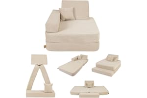 Angelove Kindersessel 3‑in‑1 - Faltbare Kindercouch & Spielmatratze aus Cord, Bequemer Spielsofa‑Sessel ab 1 Jahr, Beige