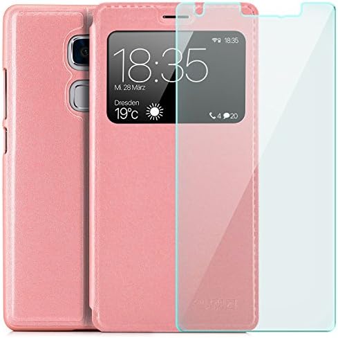 Zanasta Designs Huawei Mate S (CRR-L09) Case + Screen Protector Flip Cover Phone Wallet/View Flip Case with Window High Quality Premium [Slim Profile] Pink