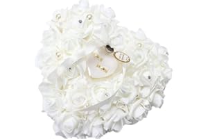 SOULONG Wedding Ring Cushion, Pillow Cushion Wedding Ring Holder Romantic Heart-Shaped Ring Box Jewellery Accessories Wedding Decoration for Rings 24x25cm White