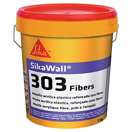 Sikawall-303 Fibers, Masilla acrílica lista para usar fibra de vidrio, Blanco, 1kg