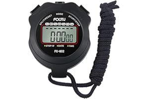 FCXJTU Sports Stopwatch Timer, Digital Single Lap/Split Memory Stopwatch 12/24 Hour Clock Calendar With Alarm for Swimming Running Football Training Kids Coaches Referee (Black)