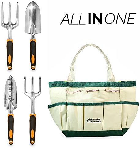 GardenHOME 5 Piece Garden Tool Set - 4 Heavy Duty Cast-Aluminium Tools with Ergonomic Handles, Handy Garden Storage Bag