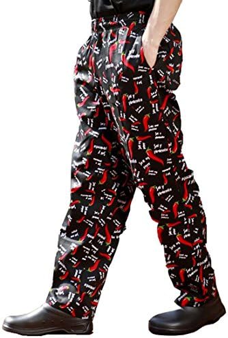 Black and red little chili printed chef trousers 100% cotton 820217, Size 3XL