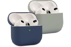 2 Stück KOKOKA Silikon Hülle Kompatibel mit Airpods 3rd Generation Case und Schutzhülle für AirPods 3, Stoßfeste Weiche Dünne Case für Airpods 3, Front-LED Sichtbar, Dark Blue/Grau