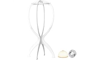 WXYYKX Perückenständer, Praktische Perückenhalter 35cm Hoch / Zusammenklappbar / statt Styroporkopf, Ideal zum Trocknen der Perücke, Haarteile mit Extra Perückennetzen - weiss