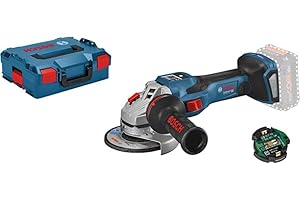 Bosch Professional system 18V: akumulatorowa szlifierka kątowa BITURBO GWS 18V-15 SC (średnica tarczy 125 mm, kołnierz mocujący, rękojeść dodatkowa, osłona, walizka L-BOXX)