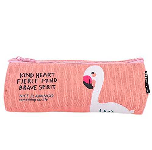 Preisvergleich Produktbild jingyuu Flamingo Leinwand Stift Tasche Bleistifthalter Nachhaltige Speicher-Kosmetik Tasche Tasche Schreibwaren mit Reißverschluss für Büro Schulartikel - Rosa