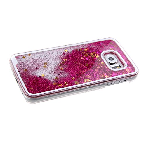 Samsung S6 Glitzer Hülle, Felfy Samsung Galaxy S6 G920 Kreativ Luxury Flüssig Fließende Sparkly Bling Stern Hot Pink Quicksand Haut Tasche Back Case Cover Etui + 1x Rosa Metall Stylus Touch Pen + 1x Displayschutzfolie - 2