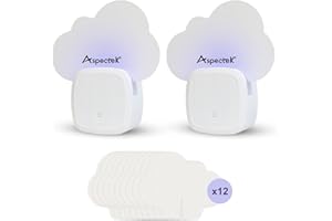 ASPECTEK samoprzylepna pułapka na muchy do wnętrz, pułapka na owady typu plug-in, bezzapachowa, bezgłośna, nietoksyczna, z 12 opakowaniami wkładek samoprzylepnych, biała (2 sztuki)