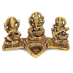 Shilcra Rajasthani Handicrafts Golden Metal Diwali Decorative Laxmi Ganesha Saraswati Idol with Diya Gift Combo|Elephant T- Light | Satia Hanging Line (Pair)|Puja Diya|Showpiece| Oil Lamp | Festive