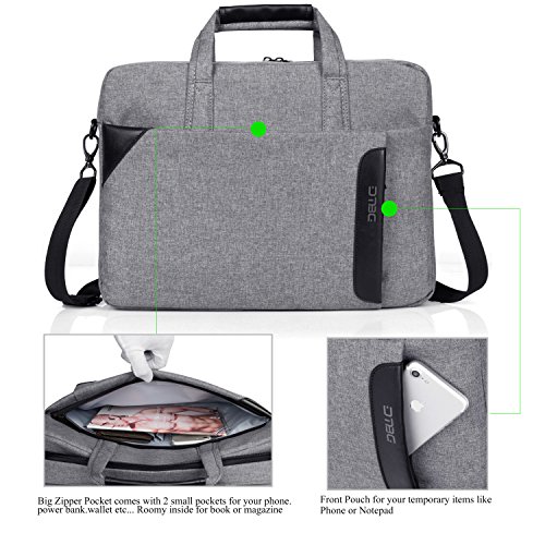 Laptop Tasche, DTBG 15,6 Zoll Nylon Schultertasche Messenger Bag Portable Handtasche Geschäftstermin Aktentasche Laptoptasche für 15-15,6 Zoll Tablet / Ultra-book / Macbook / Chromebook (Grau) - 3